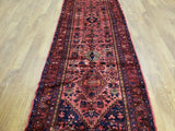 Persian Rug Hand Knotted Oriental Rug Semi-Antique Fine Persian Hamadan Runner 3'9x12'10