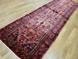 Persian Rug Hand Knotted Oriental Rug Semi-Antique Fine Persian Hamadan Runner 3'9x12'10