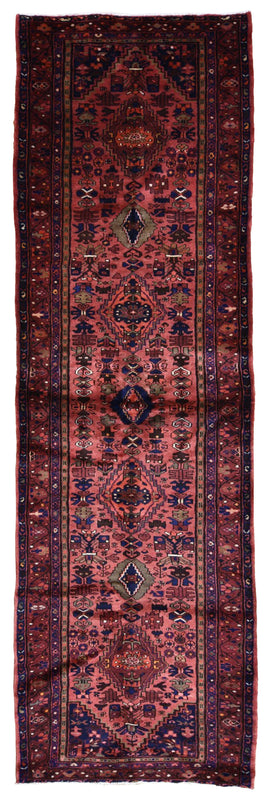 Persian Rug Hand Knotted Oriental Rug Semi-Antique Fine Persian Hamadan Runner 3'9x12'10
