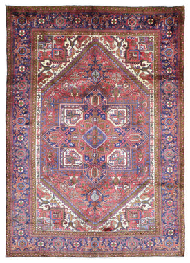 Persian Rug Hand Knotted Oriental Rug Semi-Antique Fine Persian Heriz Oriental Rug 6'6x9'3