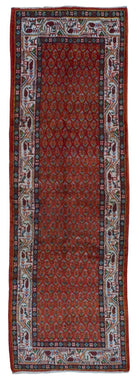 Persian Rug Hand Knotted Oriental Rug Semi-Antique Persian Hamadan Oriental Runner Rug 3'6X10'8