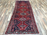 Persian Rug Hand Knotted Oriental Rug Semi-Antique Persian Hamadan Oriental Runner Rug 3'6X9'7