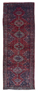 Persian Rug Hand Knotted Oriental Rug Semi-Antique Persian Hamadan Oriental Runner Rug 3'6X9'7