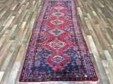 Persian Rug Hand Knotted Oriental Rug Semi-Antique Persian Hamadan Oriental Runner Rug 3'6X9'7