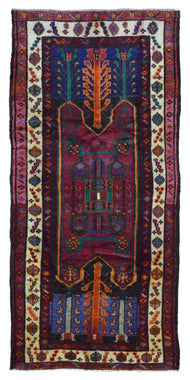Persian Rug Hand Knotted Oriental Rug Semi-Antique Persian Hamadan Oriental Runner Rug 4'1 x 8'6