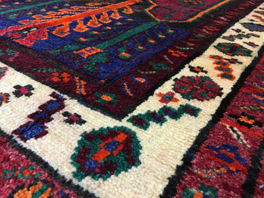 Persian Rug Hand Knotted Oriental Rug Semi-Antique Persian Hamadan Oriental Runner Rug 4'1 x 8'6