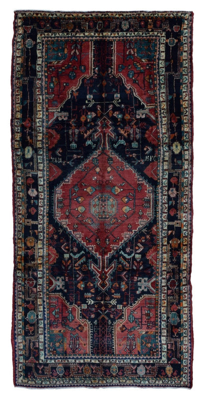 Persian Rug Hand Knotted Oriental Rug Semi-Antique Persian Hamadan Oriental Runner Rug 4'11x10'7
