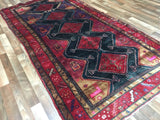 Persian Rug Hand Knotted Oriental Rug Semi-Antique Persian Hamadan Oriental Runner Rug 4'9' x 9'5