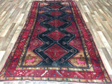 Persian Rug Hand Knotted Oriental Rug Semi-Antique Persian Hamadan Oriental Runner Rug 4'9' x 9'5