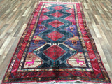 Persian Rug Hand Knotted Oriental Rug Semi-Antique Persian Hamadan Oriental Runner Rug 4'9' x 9'5