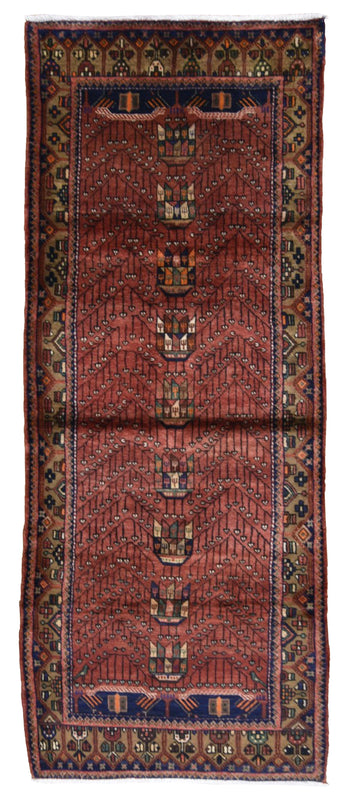 Persian Rug Hand Knotted Oriental Rug Semi-Antique Persian Hamadan Runner 3'7X9'