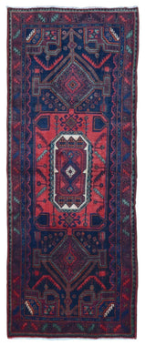 Persian Rug Hand Knotted Oriental Rug Semi-Antique Persian Hamadan Runner Rug 4'2X10'10