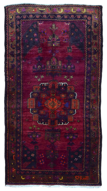 Persian Rug Hand Knotted Oriental Rug Semi-Antique Persian Hamadan Runner Rug 5'2x9'4