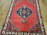 Persian Rug Hand Knotted Oriental Rug Semi Antique Persian Heriz Rug 3'9X5'