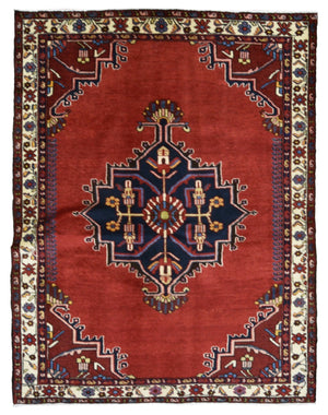 Persian Rug Hand Knotted Oriental Rug Semi Antique Persian Heriz Rug 3'9X5'