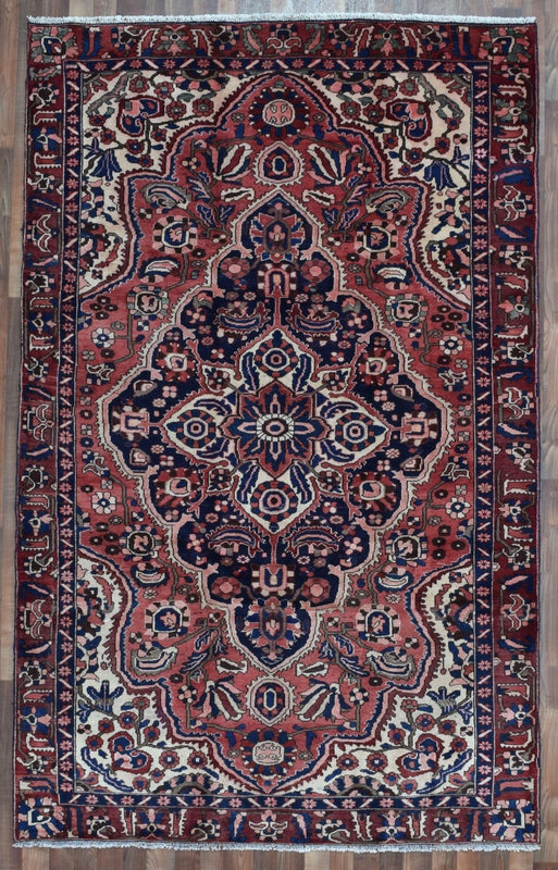 Red, Beige and Blue Semi-Antique Persian Kashan Oriental Rug 6'1X9'8