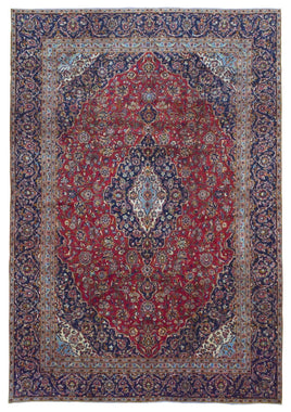 Persian Rug Hand Knotted Oriental Rug Semi-Antique Persian Kashan Oriental Rug 8'10 x 12'10