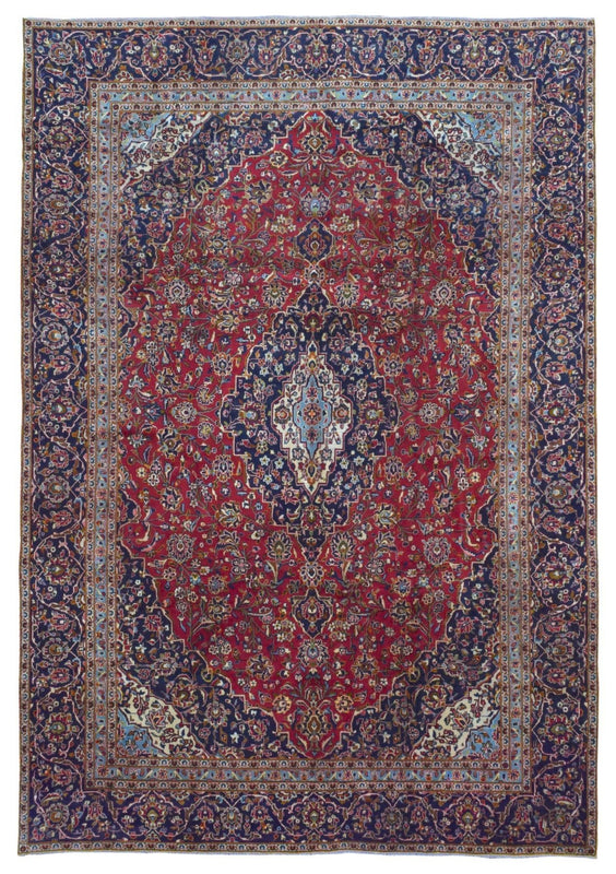 Persian Rug Hand Knotted Oriental Rug Semi-Antique Persian Kashan Oriental Rug 8'10 x 12'10
