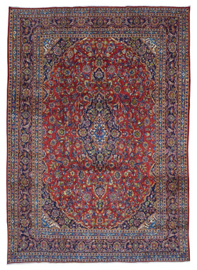Persian Rug Hand Knotted Oriental Rug Semi-Antique Persian Kashan Oriental Rug 9'3 x 13'