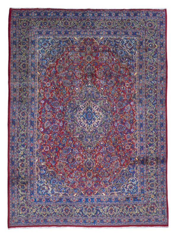 Persian Rug Hand Knotted Oriental Rug Semi-Antique Persian Kashan Oriental Rug 9'4 x 12'6