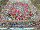 Persian Rug Hand Knotted Oriental Rug Semi-Antique Persian Kashan Vaulted Estate Rug 9'4 x 13'5