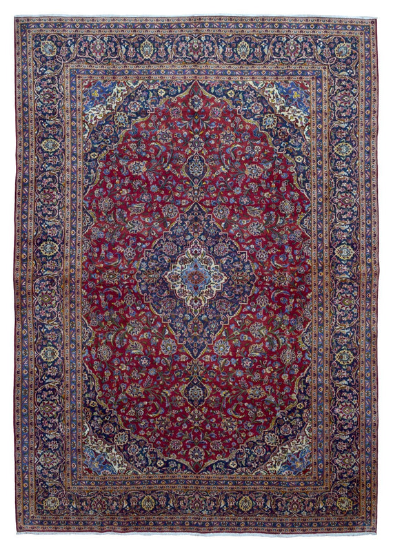 Persian Rug Hand Knotted Oriental Rug Semi-Antique Persian Kashan Vaulted Estate Rug 9'4 x 13'5
