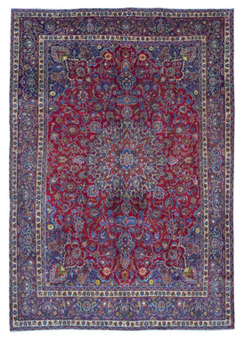 Persian Rug Hand Knotted Oriental Rug Semi-Antique Persian Mashad Oriental Rug 9'3 x 13'2