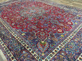 Persian Rug Hand Knotted Oriental Rug Semi-Antique Persian Mashad Oriental Rug 9'3 x 13'2