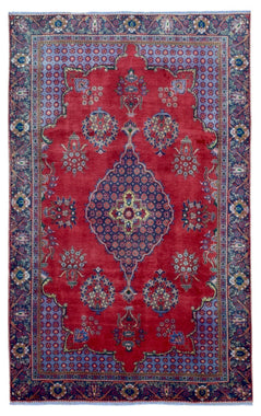 Persian Rug Hand Knotted Oriental Rug Semi-Antique Persian Tabriz Oriental Rug 6'8x10'5