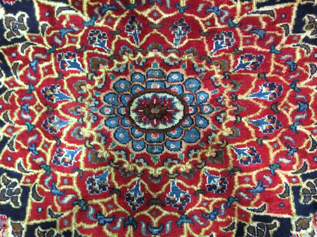 Red and Blue Semi-Antique Signed Persian Isfahan Oriental Rug 7'10X11'