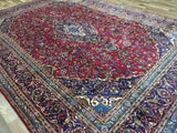 Persian Rug Hand Knotted Oriental Rug Semi-Antique Vaulted Persian Kashan Oriental Rug 9'7x13'1
