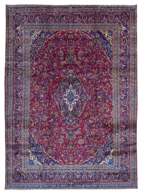 Persian Rug Hand Knotted Oriental Rug Semi-Antique Vaulted Persian Kashan Oriental Rug 9'7x13'1