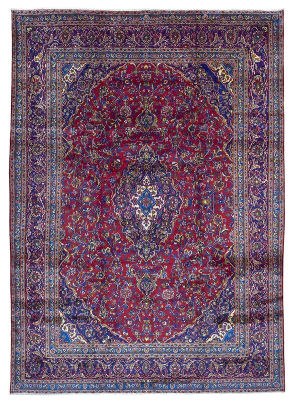 Persian Rug Hand Knotted Oriental Rug Semi-Antique Vaulted Persian Kashan Oriental Rug 9'7x13'1