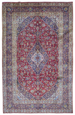 Persian Rug Hand Knotted Oriental Rug Semi-Antique Very Fine Persian Kashan Rug 8'9 x 13'8