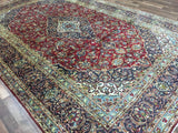 Persian Rug Hand Knotted Oriental Rug Semi-Antique Very Fine Persian Kashan Rug 8'9 x 13'8