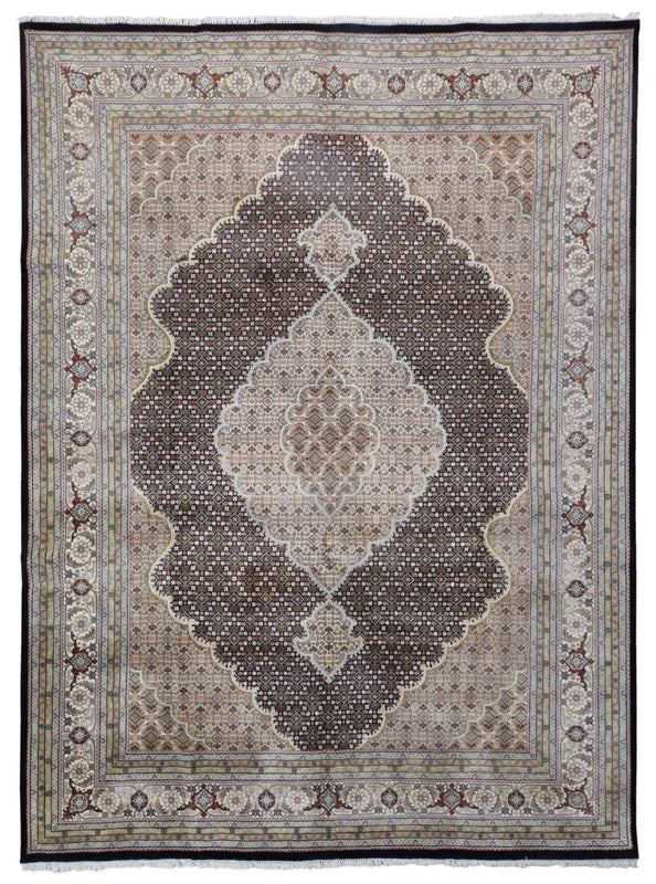 Persian Rug Hand Knotted Oriental Rug Very Fine Mahi Silk Tabriz Rug 9'x12'