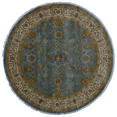 Persian Rug Hand Knotted Oriental Rug Very Fine Persian Silk Tabriz Round Rug 7'2x7'2