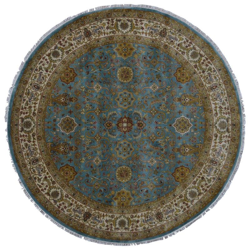 Persian Rug Hand Knotted Oriental Rug Very Fine Persian Silk Tabriz Round Rug 7'2x7'2