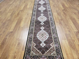 Persian Rug Hand Knotted Oriental Rug Very Fine Persian Silk Tabriz Runner Rug 2'7x12'2