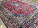 Persian Rug Hand Knotted Oriental Rug Very Fine Semi-Antique Kashan Persian Rug 9'9 x 13'