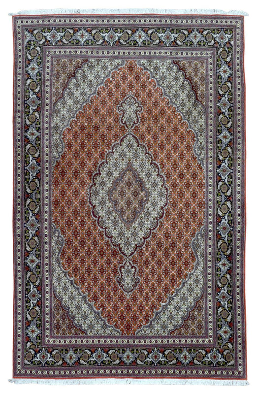 Persian Rug Hand Knotted Oriental Rug Very Fine Silk Mahi Tabriz Area Rug 6'5 X 9'10
