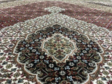 Persian Rug Hand Knotted Oriental Rug Very Fine White Silk Mahi Tabriz Area Rug 8'1x10'2