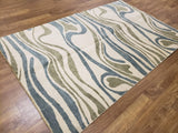 Turkey Hand Knotted Oriental Rug Sage Slate Blue Fine Turkish Modern Wave Area Rug 4'10x7'9