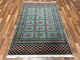 Uzbekistan Rug Hand Knotted Oriental Rug Semi-Antique Very Fine Karakul Wool Bukhara Oriental Rug 4’x6'4