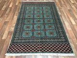 Uzbekistan Rug Hand Knotted Oriental Rug Semi-Antique Very Fine Karakul Wool Bukhara Oriental Rug 4’x6'4